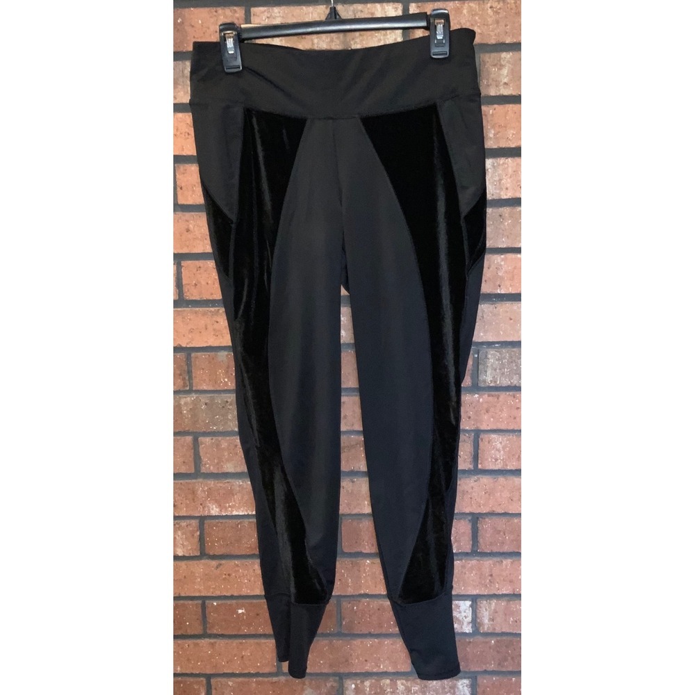 Avia Womens Black Velvet Panel High Rise Leggings Mixed Media Pants Large 12/14